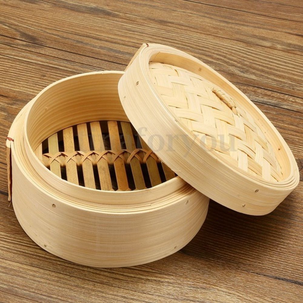 Steamer Bamboo Set - Cooking 10/15/20cm Kitchen with Lid Cover