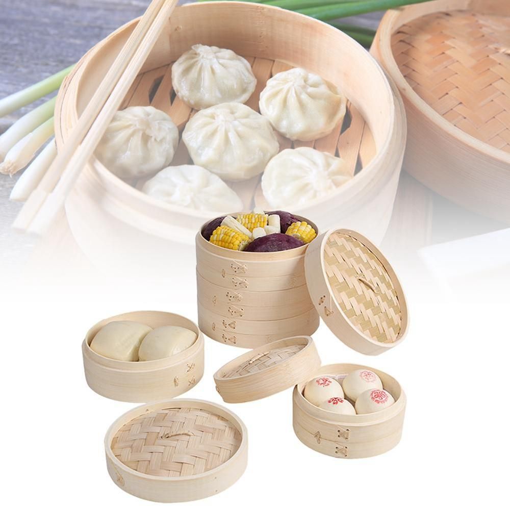 Steamer Bamboo Set - Chinese Dumplings Kitchen with Lid Basket